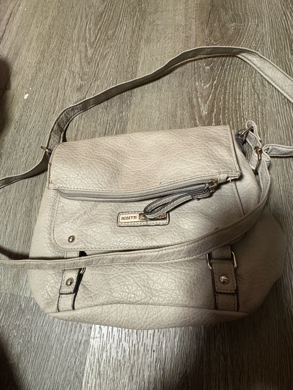 Rosetti Light Gray Crossbody Shoulder Bag with Front Zip